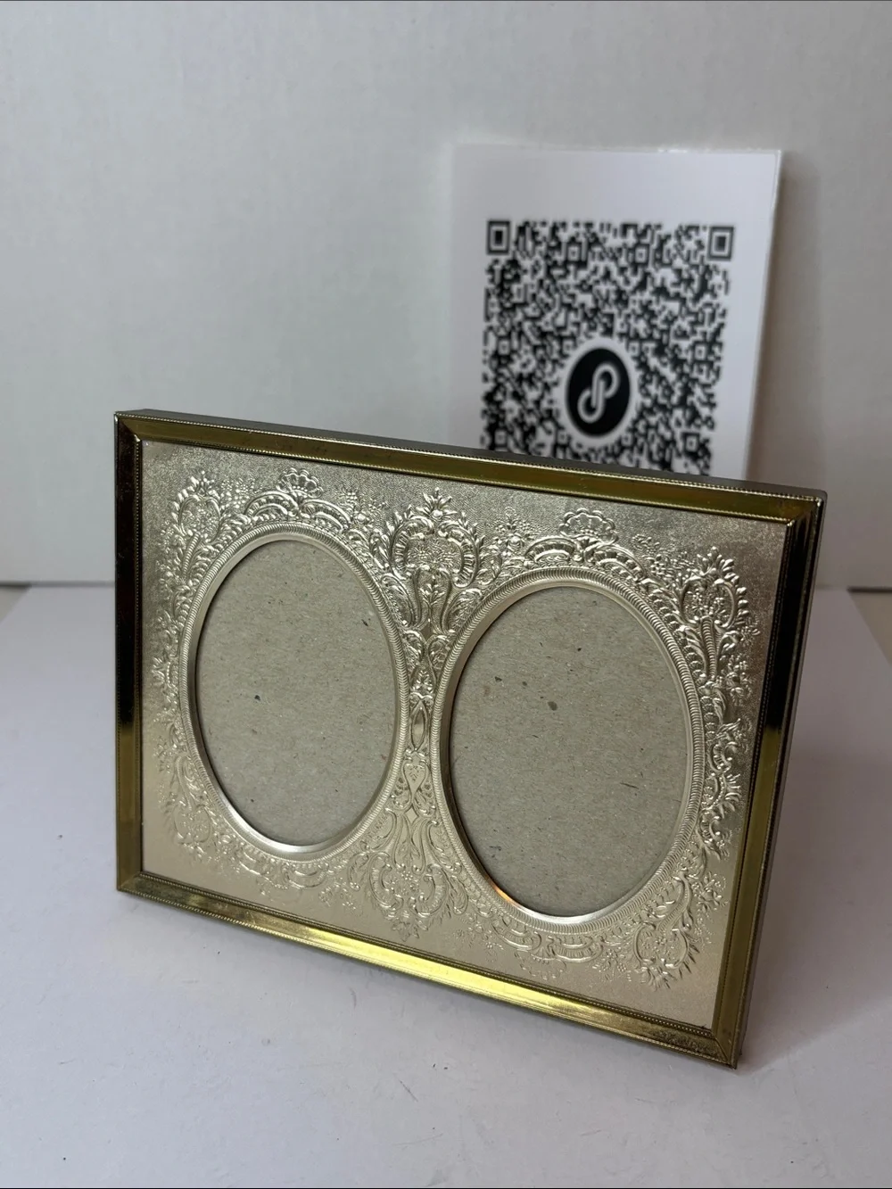 Vintage Double Oval Embossed Gold Mat Table Top Picture Frame